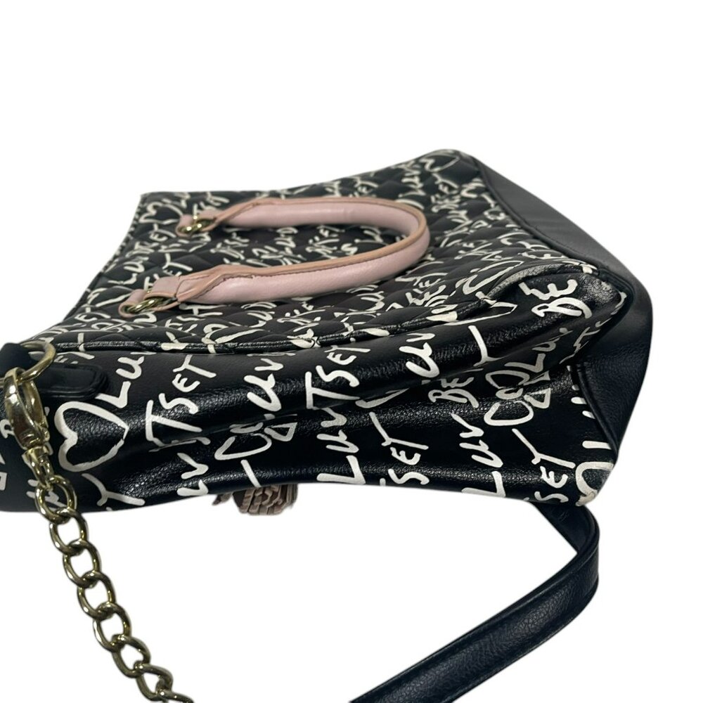 LUV BETSEY JOHNSON Quilted B&W Hearts Bows Handbag Satchel Crossbody Bag Purse - Picture 8 of 12